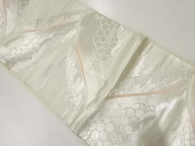 JAPANESE KIMONO / ANTIQUE FUKURO OBI / SILK / WOVEN DISTANT MOUNTAINS